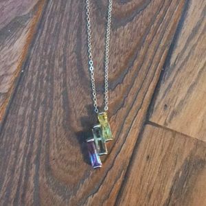 Pretty three toned gems on silver chain. Worn once